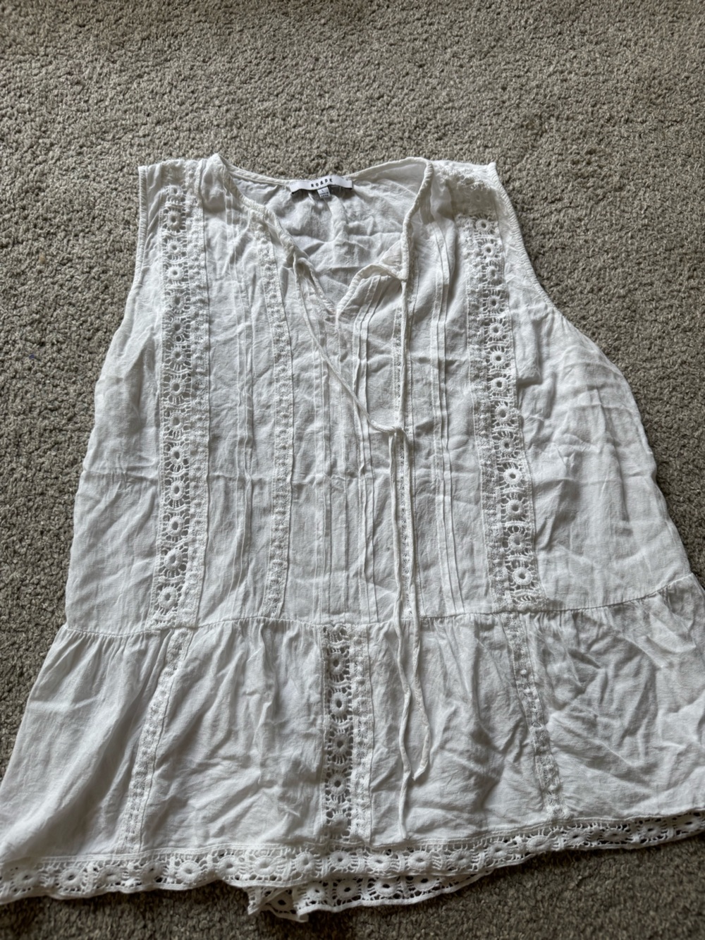 Woven Lace-Trim White Tank Top